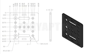 3D Printeri daļa Openbuilds V-Spēļu Portāls Plāksnes 20mm melna smilšu strūklu 65.5mmx65.5mmx3mm