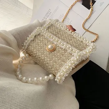 Elegants Sieviešu Pērle Tote Soma Ir 2021. Modes New Augstas Kvalitātes Vilnas Sieviešu Dizainers Rokassomu Ķēdes Plecu Messenger Bag Somas