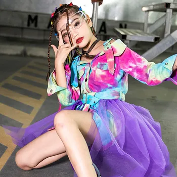 Ir 2021. Modelis Catwalk Skatuves Tērpiem Meitenēm Ar Garām Piedurknēm Džeza Deju Kleita Bērnu Hip Hop Dancewear Mūsdienu Ielu Deju Apģērbu