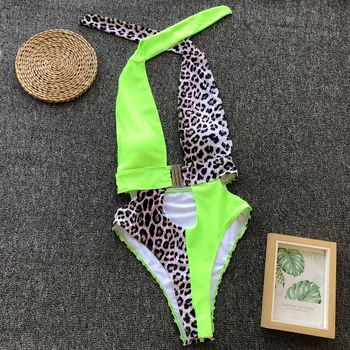 Bkning Sprādzes Peldkostīmi Sievietēm Izgriezt Pavada peldkostīms Viens Piee Peldkostīmu 2019 Bikini Bodysuit Neona Leopard Monokini
