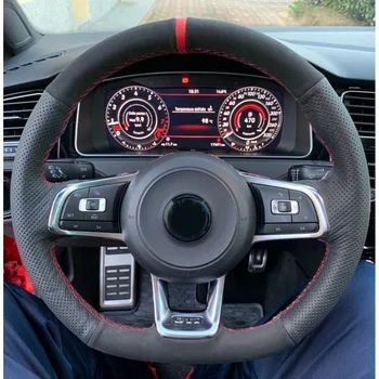 CARDAK Zamšādas Ādas Sarkans Marķieris Auto Stūres Rats Segumu Volkswagen Golf 7 GTI Golf R MK7 VW Polo GTI Scirocco 2016