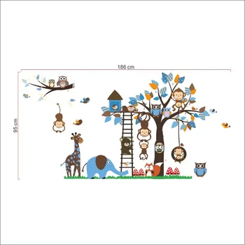 Karikatūra Pūce Mērkaķis Vāvere Koka Sienas Uzlīmes Bērnu istabai Bērnudārza Apdare Sienas pašlīmējošās Vinila DIY Decal Tapetes