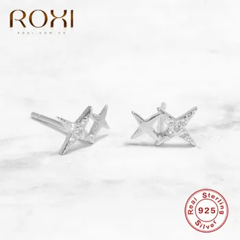 ROXI 925 Sterling Silver Star Stud Auskari Sievietēm, Eleganta Kāzu Rotaslietas Smalku Kristālu Zircon Zvaigžņu Auskari korejas Dāvanas