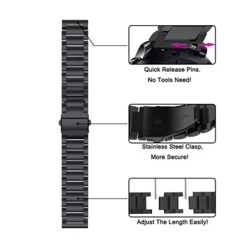 Nerūsējošā Tērauda 22mm WatchStrap Par HUAWEI SKATĪTIES GT 2 46mm Ātri Atbrīvot Watchband Samsung Rīku S3 Pierobežas Classic aproce