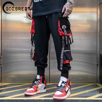 Vīri Melnā Kravas Bikses Gadījuma Hip Hop Streetwear Modes Joggers Treniņbikses Harēma Bikses Kokvilnas Harajuku Bikses Vīriešu Apģērbs