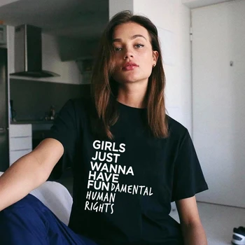 Feminisma Krekls Sievietēm MEITENES VIENKĀRŠI GRIBU, lai IR JAUTRI Burtu Drukāšanas Plus Izmērs S-5xl Girl Power Tshirt Sieviete Mujer Camisetas