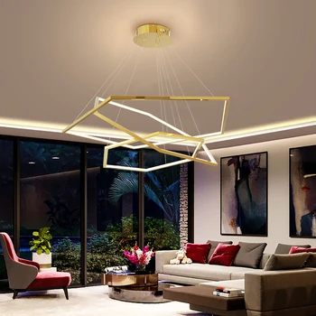 Mūsdienu Sešstūra Radošo LED Lustras Apgaismojums Dzīvojamā Istabā Dinging Istabu, Pulēta Tērauda Karājas Lampas Iekštelpu Gaismas Ķermeņi,