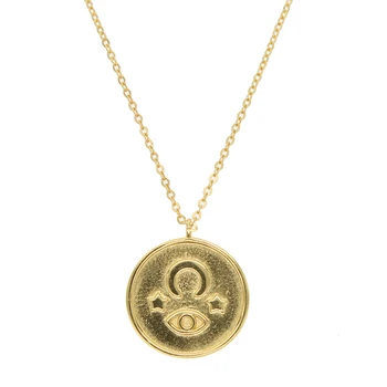 Zelta piepildīta 925 SterlinG Sudraba monētu kaklarota sievietēm iegravēts ļauno aci Zvaigžņu mēness laimīgs Simbols puse Ģeometriskā rotaslietas