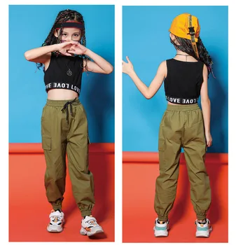 Meitenes Hip Hop Apģērbu Black Top Kultūru Veste Darbojas Bikses Džeza Deju Tērpus, Balles Dejas Apģērbu 8 10 12 14 16 Gadu laikā