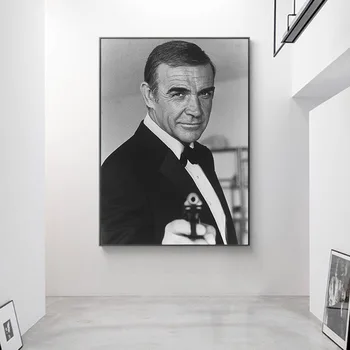 James Bond 007 Filmas Plakāts, Klasika Vintage Kanvas Glezna Melna Balta Sienas Art Attēlu Cuadros Par Dzīvojamo Istabu Mājas Dekoru