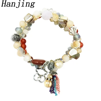Hangjing 3pcs/set luksusa draudzība stiept vairumtirdzniecības Jaunas sievietes šarmu kristāla pērlīšu dabiskais akmens lācis aproces uz pāris
