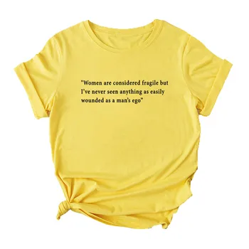 Sievietes Tiek Uzskatītas par Trauslo T Krekls Sievietēm Kokvilnas ar Īsām Piedurknēm Feministu Tshirt Sieviešu Ikdienas Tee Kreklu Femme Black Femme T-krekls
