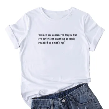 Sievietes Tiek Uzskatītas par Trauslo T Krekls Sievietēm Kokvilnas ar Īsām Piedurknēm Feministu Tshirt Sieviešu Ikdienas Tee Kreklu Femme Black Femme T-krekls