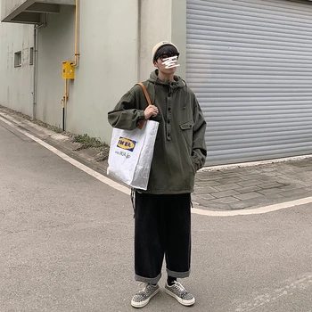 2020 Korejiešu Stilā Armijas Zaļā Kapuci Jaka, Vīriešu Apģērbs Brīvs Kpop Drēbes Hip Hop Pulovers Streetwear Vīriešu Modes Mētelis