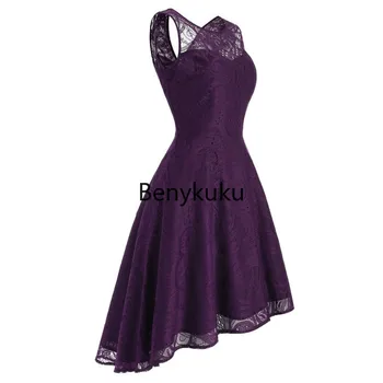 Mīļotā Mežģīnes Violeta Kleita Vintage Apģērbu Elegants Sieviešu Apģērbu 2020. Gada Vasaras V Atpakaļ, Augsts, Zems, Hem Midi Puse Kleitas Vestidos