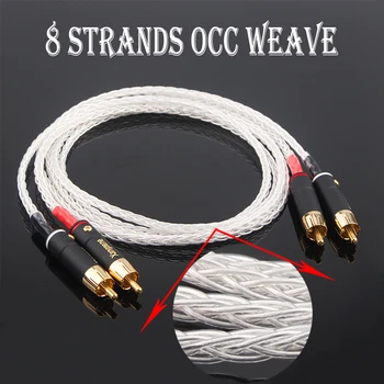 PELĒKS BRUŅINIEKU 8 dzīslu pītā OCC+OCC silver-plated audio signāla kabelis pastiprinātājs augstas precizitātes skaļrunis savienojuma kabelis
