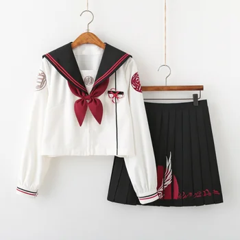 Sieviešu apģērbu jk vienotu pavasarī black pieaugušo Jūrnieks uzvalks meitene kawaii priekšgala mezgls ar garām piedurknēm Top svārki Japāņu Formas tērpu 2 gabals