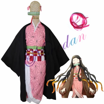 Anime Kimetsu nav Yaiba Cosplay Kostīmu Demon Slayer Agatsuma Zenitsu Cosplay Apģērbs Kimono Halloween Tērpu Pieaugušajiem Vīriešiem