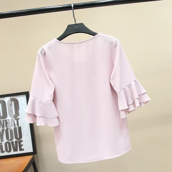 Sieviešu Šifona T-krekls Vasaras 2019 Jaunu Modes Gadījuma V-veida kakla Izlīdzināšanu Īstermiņa piedurknēm Mīksti Džemperi, Topi Lakrosa Sieviešu Balta, Melna