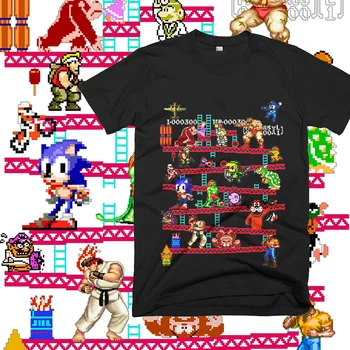 Arcade Spēli Donkey Kong Kolāža T Krekls FC Konsole Spēli Vintage Stila Tee Krekls Kokvilnas Plus Lieluma LA Camiseta