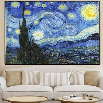 Van Goga Starry Night Audekla, Gleznas, Plakāti un Izdrukas Sienas Mākslas Ainu, viesistaba, Mājas Apdare
