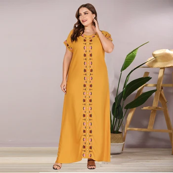Siskakia Plus Lieluma Sievietēm Maxi Garo Kleitu Modes Zaudēt Gadījuma Izšūti Fāzēm O Apkakli, Īsām Piedurknēm Arābijas Kleitas, Vasaras 2020