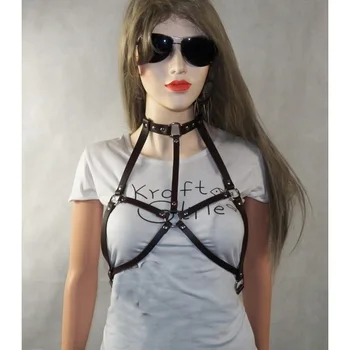 Jauno Modes Roku darbs Rock halterneck sānslīdi kaklasaite ādas materiāla josta Vidukļa josta krūšturis, apakšveļa, sieviešu verdzība