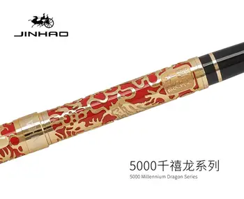 Jinhao 5000 Pūķis Tintes Pildspalvu Tintes Pildspalvu Augstas Kvalitātes Luksus Biroja Rakstīšanai Metāla Pluma Fuente Caneta Tinteiro Zelta Zib