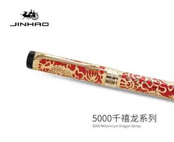 Jinhao 5000 Pūķis Tintes Pildspalvu Tintes Pildspalvu Augstas Kvalitātes Luksus Biroja Rakstīšanai Metāla Pluma Fuente Caneta Tinteiro Zelta Zib