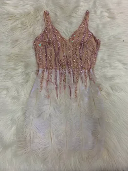 Augstas Kvalitātes jaunu Pārsēju Sequined Rozā Spalvas kleitas Slavenību Spalvas nakts Kāzu bodycon vienkārši francijas Kleita vestidos