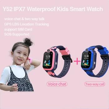 Y52 IPX7 Ūdensizturīgs Kids Smart Skatīties GPS LBS Atrašanās vieta Izsekošana SmartWatch SIM Kartes divvirzienu Zvanu SOS Kamera Anti Zaudēja Bērniem Skatīties