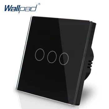 Karstā Pārdošanas Wallpad Luksusa Touch Switch Crystal Glass 3 Banda 1 Veids, kā ES UK Standarta Black Touch Slēdzis On-Off-On Bezmaksas Piegāde