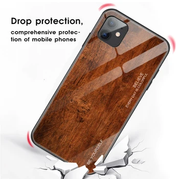 IPhone 11 Pro Max XS XR X 7 8 8Plus 6 S Plus Rūdīts Stikls Lietā Koksnes Graudu Atpakaļ seguma Apple iPhone 11 7 Capa