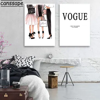 Modes Meitene Audekla Plakāta Vogue Attēlu Parīzes Sienas Mākslas Audekls Gleznošanai Vogue Plakātu Mūsdienu Sienas, Attēlus Dzīvojamā Istaba Dekori