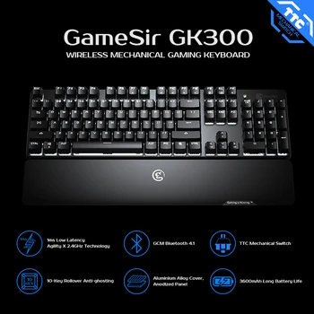 GameSir GK300 Bezvadu Mechanical Gaming Keyboard, Bluetooth un 2.4 GHz Bezvadu, Alumīnija Sakausējumu, Spēļu Tastatūra ar Rokas Balsts