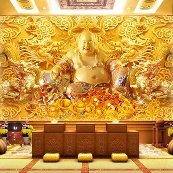 Beibehang Custom tapetes, 3d murals nāk Budas laimīgs dārgumu zeltā reljefs TV fona sienas dzīvojamā istabā tapetes