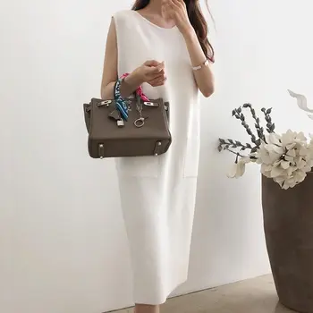 Vasaras Japānas Stila Elegants Vienkāršu Baltu Vintage Sieviešu Midi Kleitas Taisni Kabatas Vienkāršā 2019 Korejas Sieviešu Retro Ikdienas Kleita