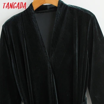 Tangada Modes Sieviešu Cietā Samta Kimono Kleita ar Slīpsvītru ar garām Piedurknēm, Dāmas, Mini Kleitu Vestidos SY50