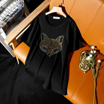 Hiawatha Modes Vasaras Kokvilnas Black Īsām Piedurknēm Fox Sieviešu Topi Harajuku Stils Karstā Urbšanas T-Krekls TX108