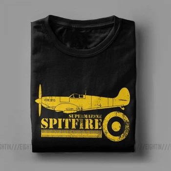 Vīrieši WW2 Lielbritānijas Kaujas Cīnītājs RAF Spitfire T Krekls Kara Lidmašīnu Pilots Gaisa kuģa Lidmašīnas Kokvilnas ar Īsām Piedurknēm Tee Iespiests T-Krekls