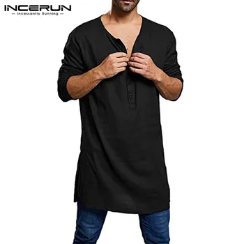 Modes Vīriešu T Krekls ar garām Piedurknēm vienkrāsainu Pogu, Līdz Streetwear Zaudēt Gadījuma T Krekli Ir 2021. Atpūtas Camiseta Masculina INCERUN
