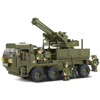 Militāro ww2 Celtniecības Bloku noteikta modeļa 3D karaspēks smagā transporta kravas automašīnu, 4 skaitļi armijas antiaircraft artilērijas izglītības rotaļlietas