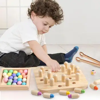 Bērnu Koka Atmiņas Šaha Spēle Krāsu Izziņas Klipu Dzimšanas dienas izklaides Bērniem Agrīnā Rotaļlietas Rotaļu Krelles Izglītības Montessori Gi V6N8