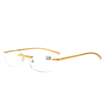 Bez Apmales Bifocal Lasīšanas Brilles Zelta Lupa Multifokāla Vecuma Tālredzība Locīšanas Brilles Unisex +1.0 +1.5 +2.0 +2.5 +3.0 +3.5+4.0