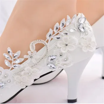 Kristāla Baltas Kāzu Kurpes, Līgavu Sieviešu augstpapēžu Kurpes sievieti 2019 diamond princess Bumbu puses apavi kurpes zapatos tacon mujer