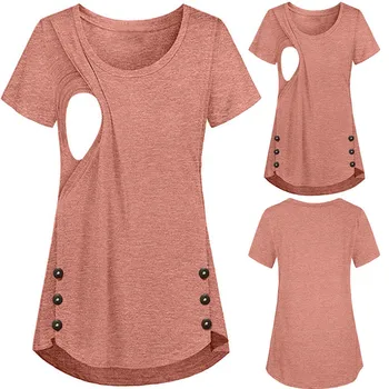 Sieviešu bērnu ar Krūti, T-kreklu O Kakla Kokvilnas tīrtoņa Krāsu Pogas, Maternitātes Apģērbu ar Īsām Piedurknēm Grūtnieču T-krekls Topi 2020