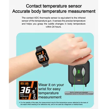 EOENKK Ķermeņa Temperatūra F25 sirdsdarbība Smartwatch Sievietēm, Vīriešiem, Miega Laika Tracker Sporta Smart Watch 
