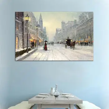 Thomas Kinkade Sniega ielas ainavu Slaveno Eļļas Glezna Izdrukas, pavairošana Sienas Mākslas Audekls Mājas Istaba Birojam Dekors