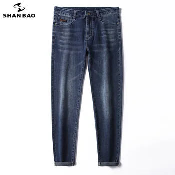 BAO SHAN augstas kvalitātes kokvilnas vīriešu aprīkots denim džinsi ir 2021. pavasara zīmolu apģērbu klasiskās izšūšanas jauniešu modes slim jeans
