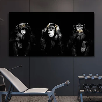 AAHH ir Liela Izmēra Plakāts, Audekls Gleznošanai Dzīvnieku Sienas Mākslas Tumši 3 Funny Mērkaķis Plakātu un Drukāt uz dzīvojamo Istabu Mājas Dekoru